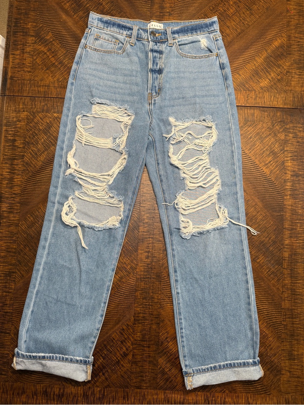 Light Blue Distressed Straight-Leg Jeans